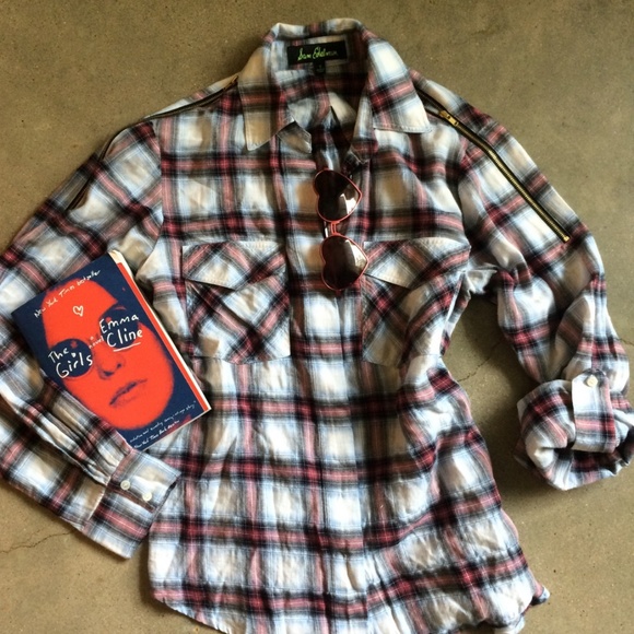 Sam Edelman Tops - Sale: Plaid Zip Cold Shoulder Sam Edelman Flannel